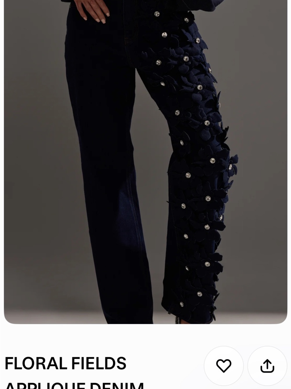 AKIRA Navy Straight-Leg Jeans with Floral Appliqués